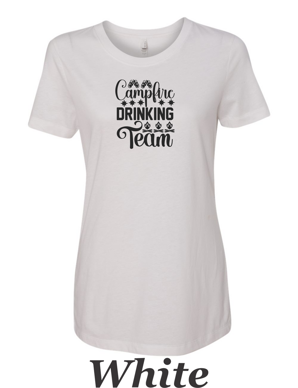 Campfire Drinking Team printed on women's shirt.  Great gift for group camping.