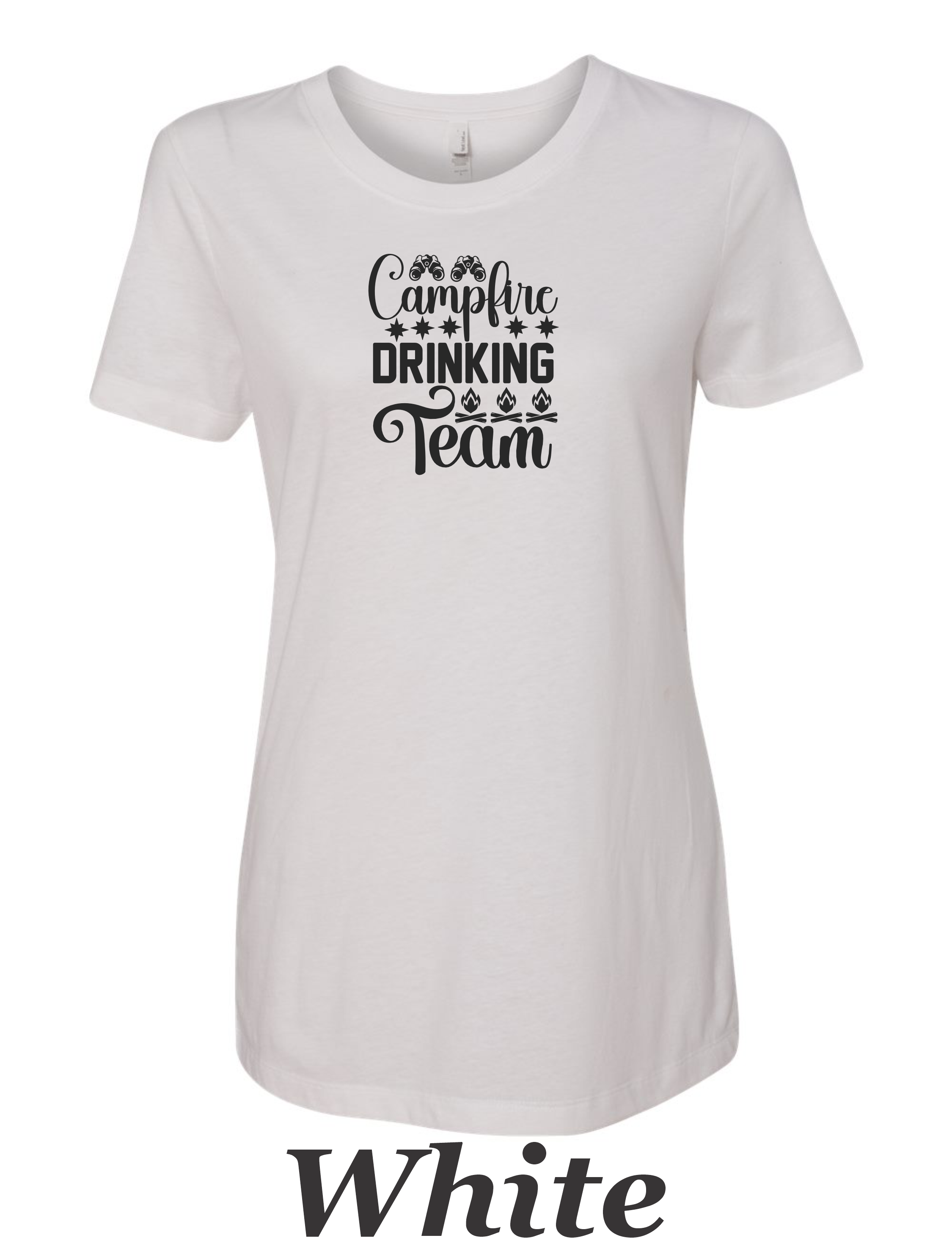 Campfire Drinking Team printed on women's shirt.  Great gift for group camping.