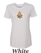 Campfire shirt. Life is better around a campfire printed on women's shirt.
