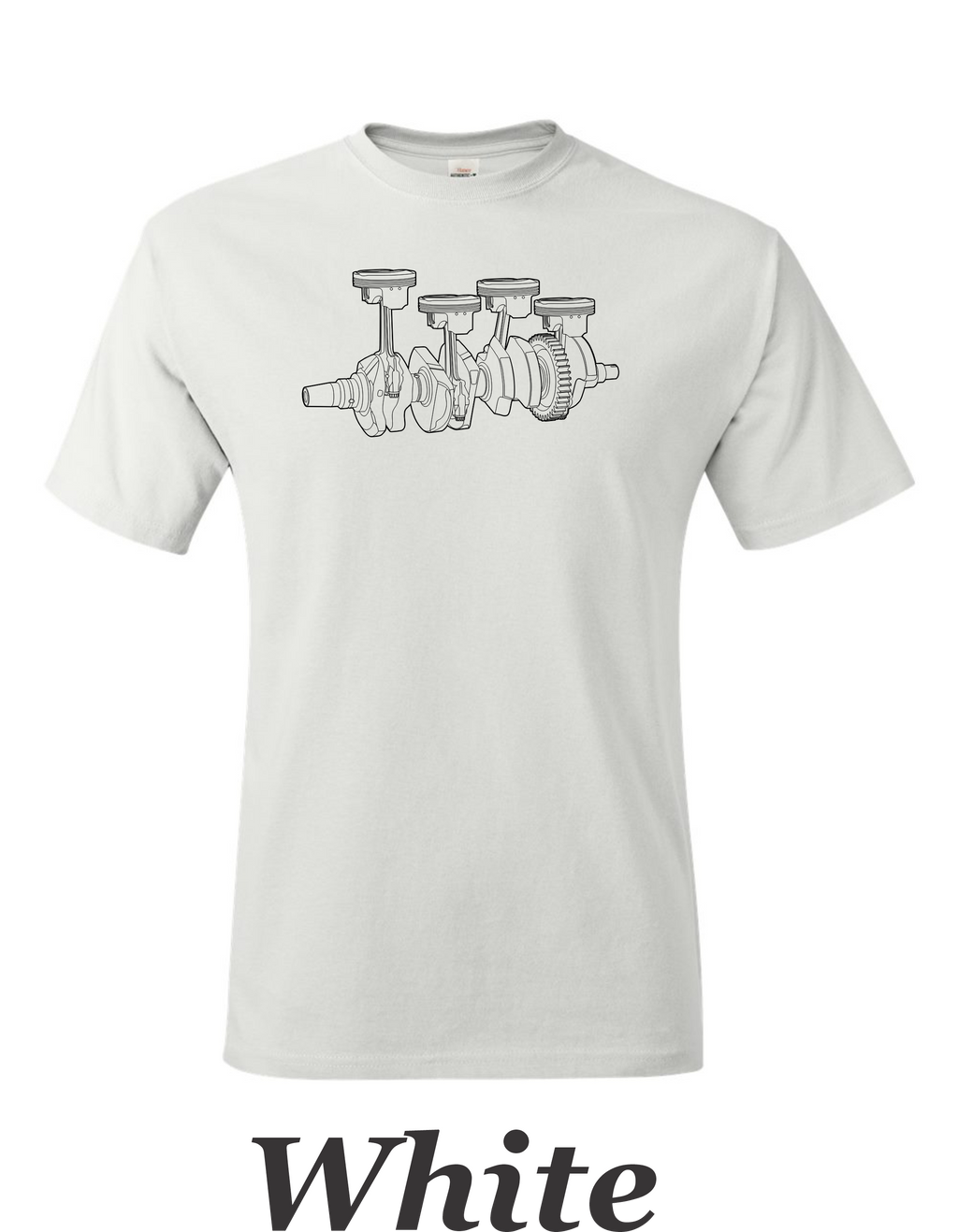 4 Cylinder crank and piston drawing printed on men's shirt. Engine parts. Free shipping