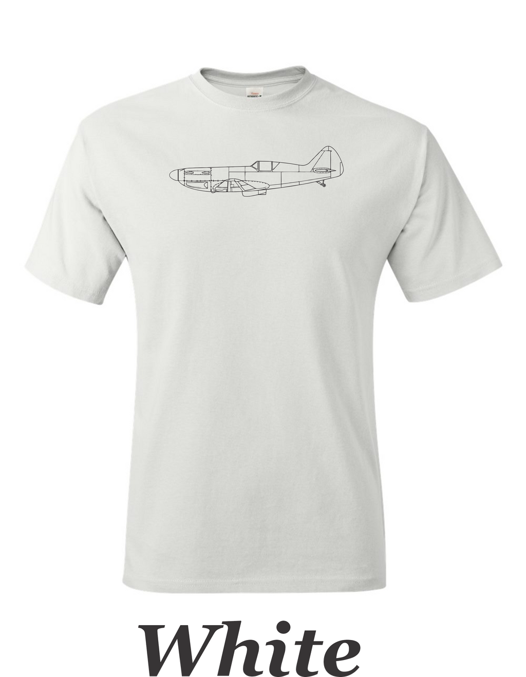 Spitfire line drawing printed on men's shirt. great gift for the warbird fan. free shipping