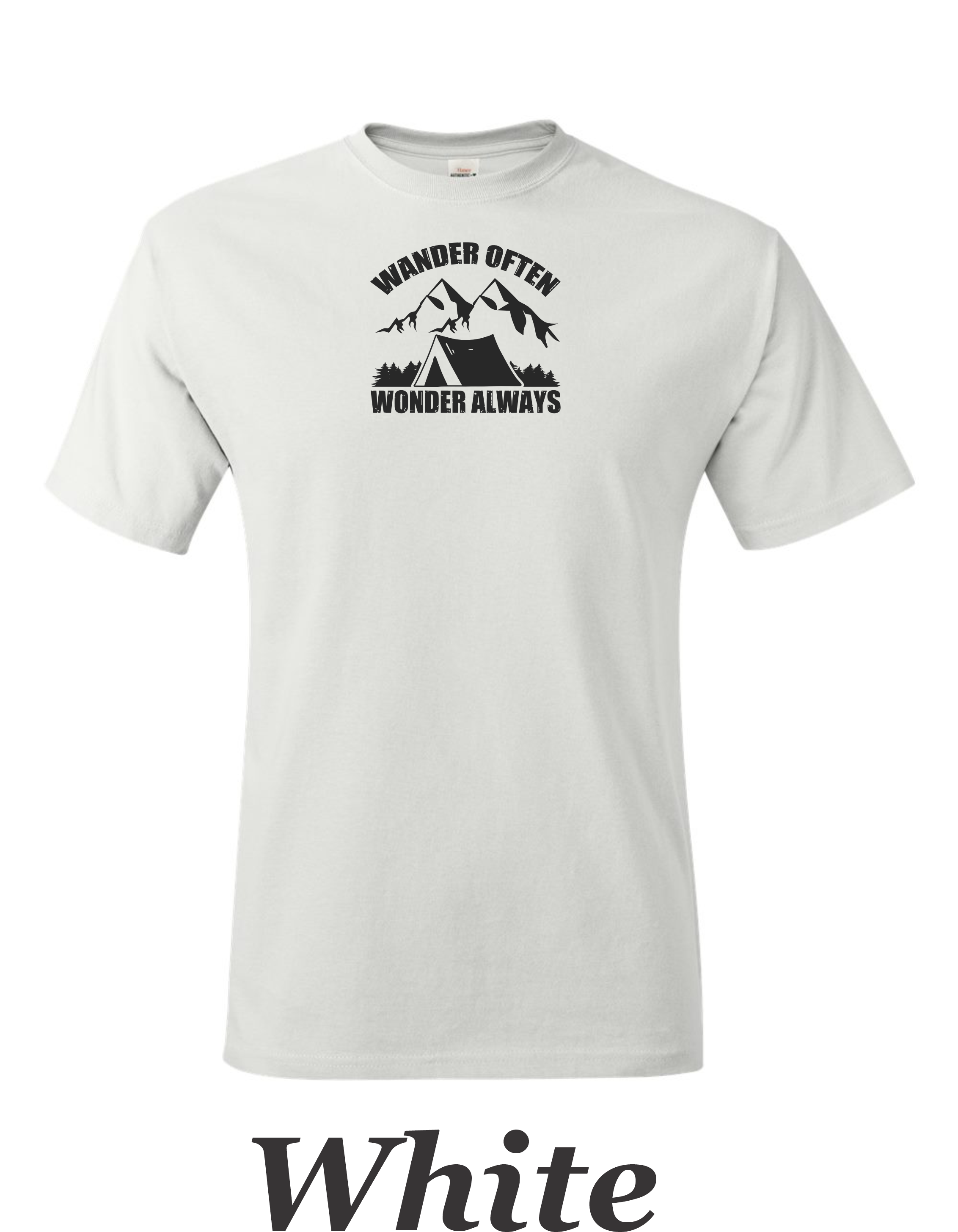 Wander Often Wander Always print on mens shirt.