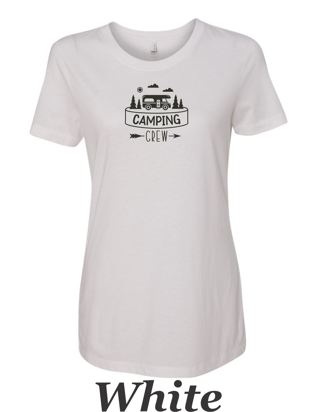 Camping Crew printed on women's shirt. Great gift for Group camping trip.