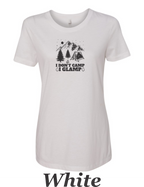 I don't Camp, I Glamp drawing printed on women's shirt.  Great gift for camping.