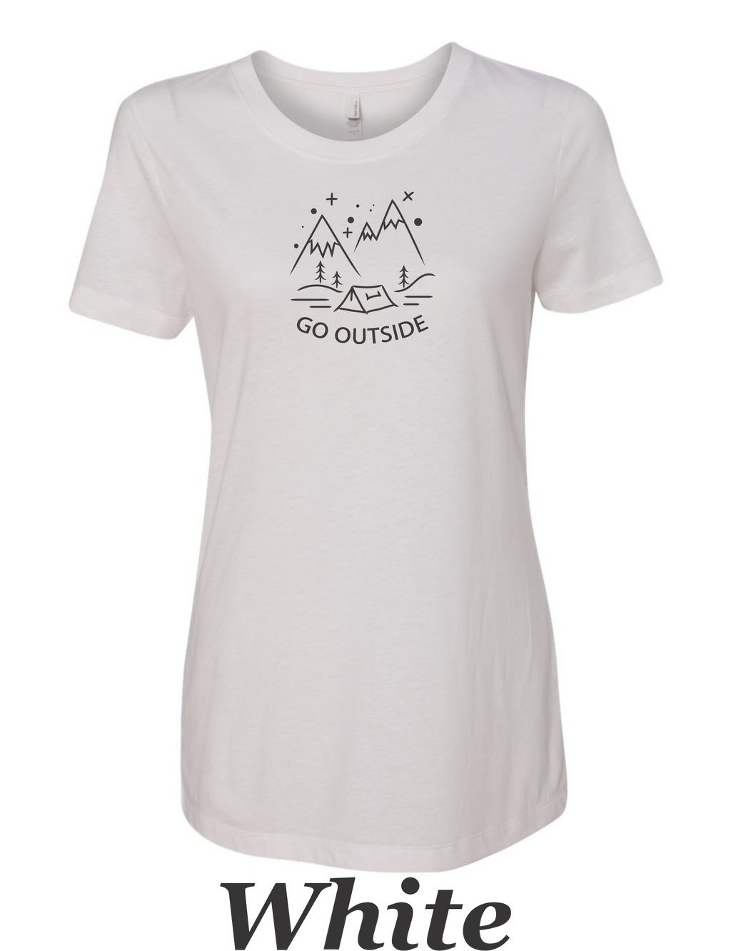 Go Outside drawing printed on women's shirt. Great gift for the hiker.