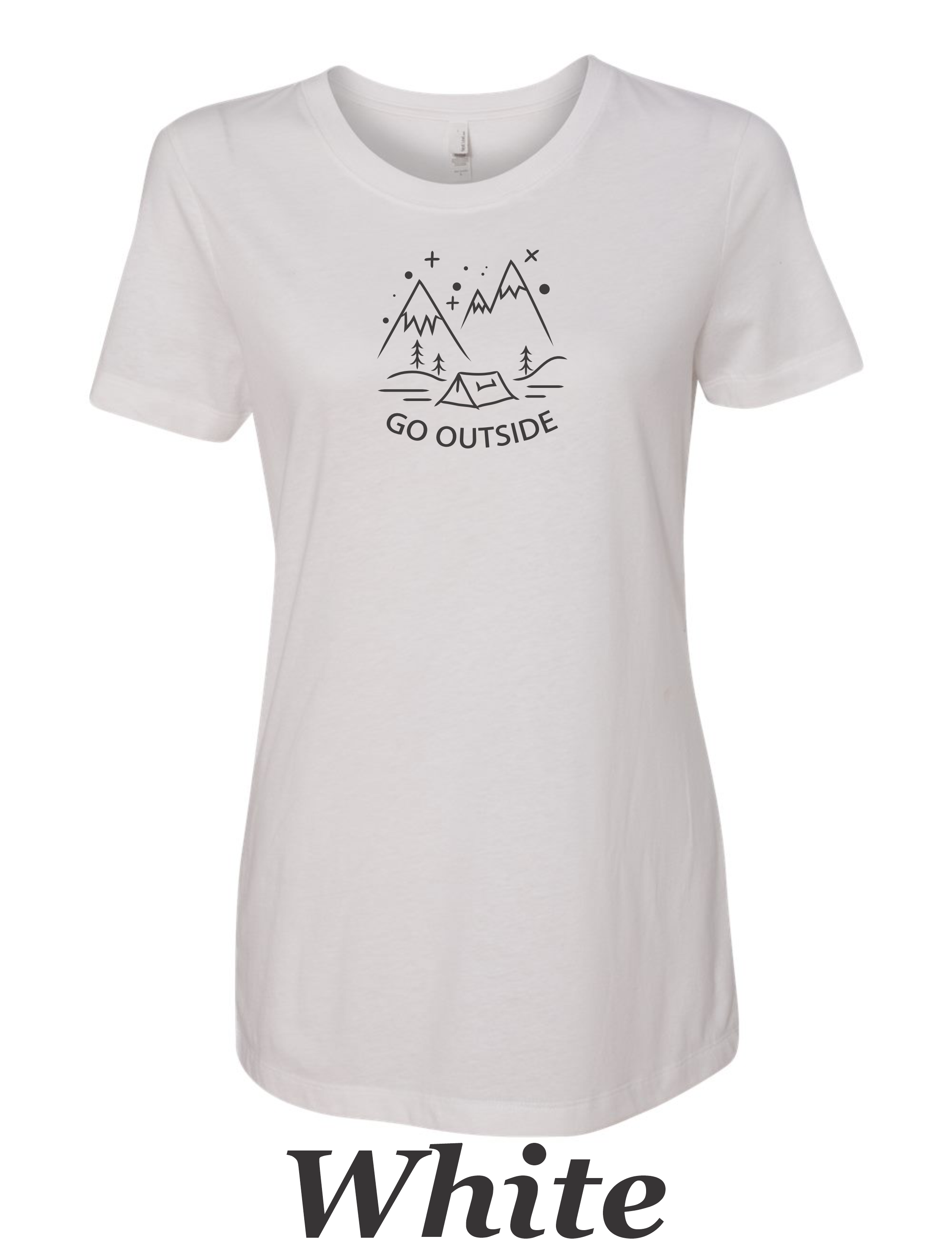 Go Outside drawing printed on women's shirt. Great gift for the hiker.