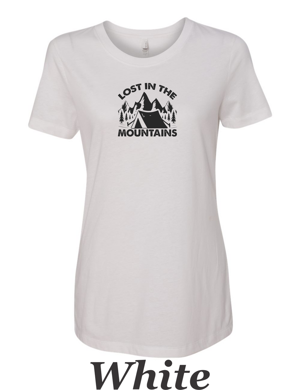Lost in the mountains drawing printed on women's shirt. Great gift for the hiker.