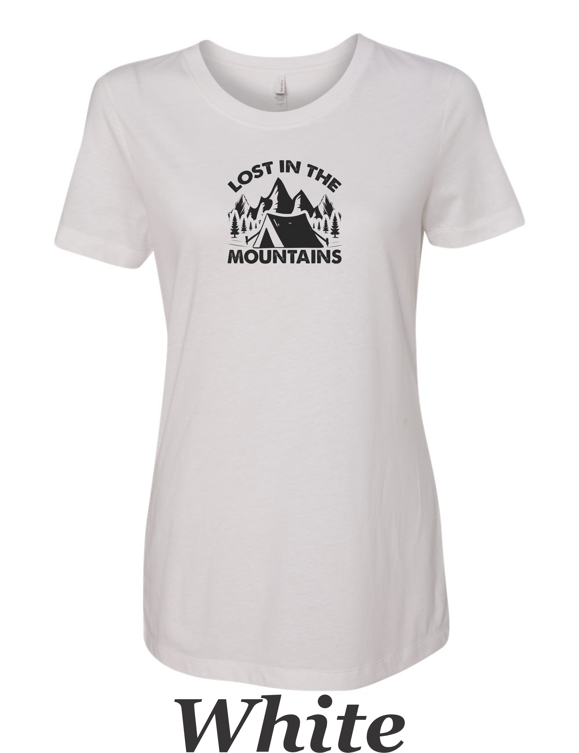Lost in the mountains drawing printed on women's shirt. Great gift for the hiker.