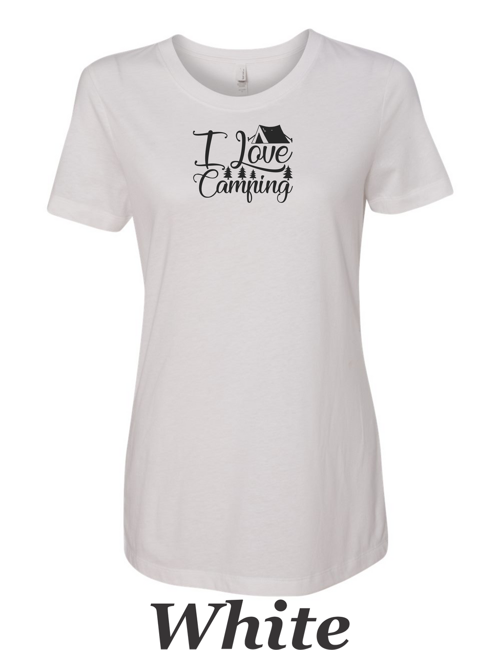I love Camping printed on women's shirt. Great gift for the summer camping trip.