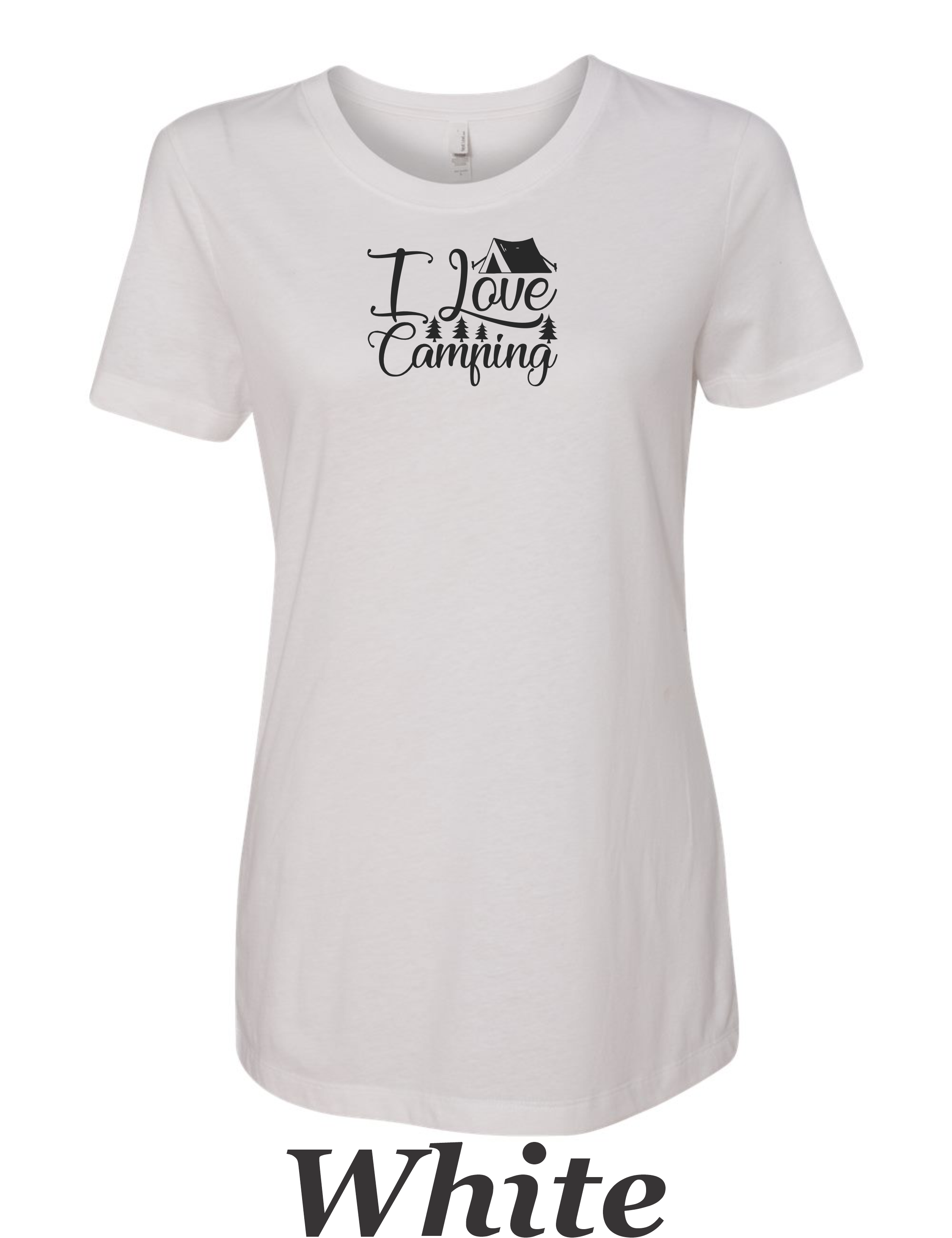 I love Camping printed on women's shirt. Great gift for the summer camping trip.